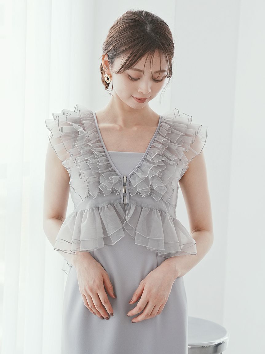 SNIDEL「Sustainableペプラムチュールドレス」|ドレス|