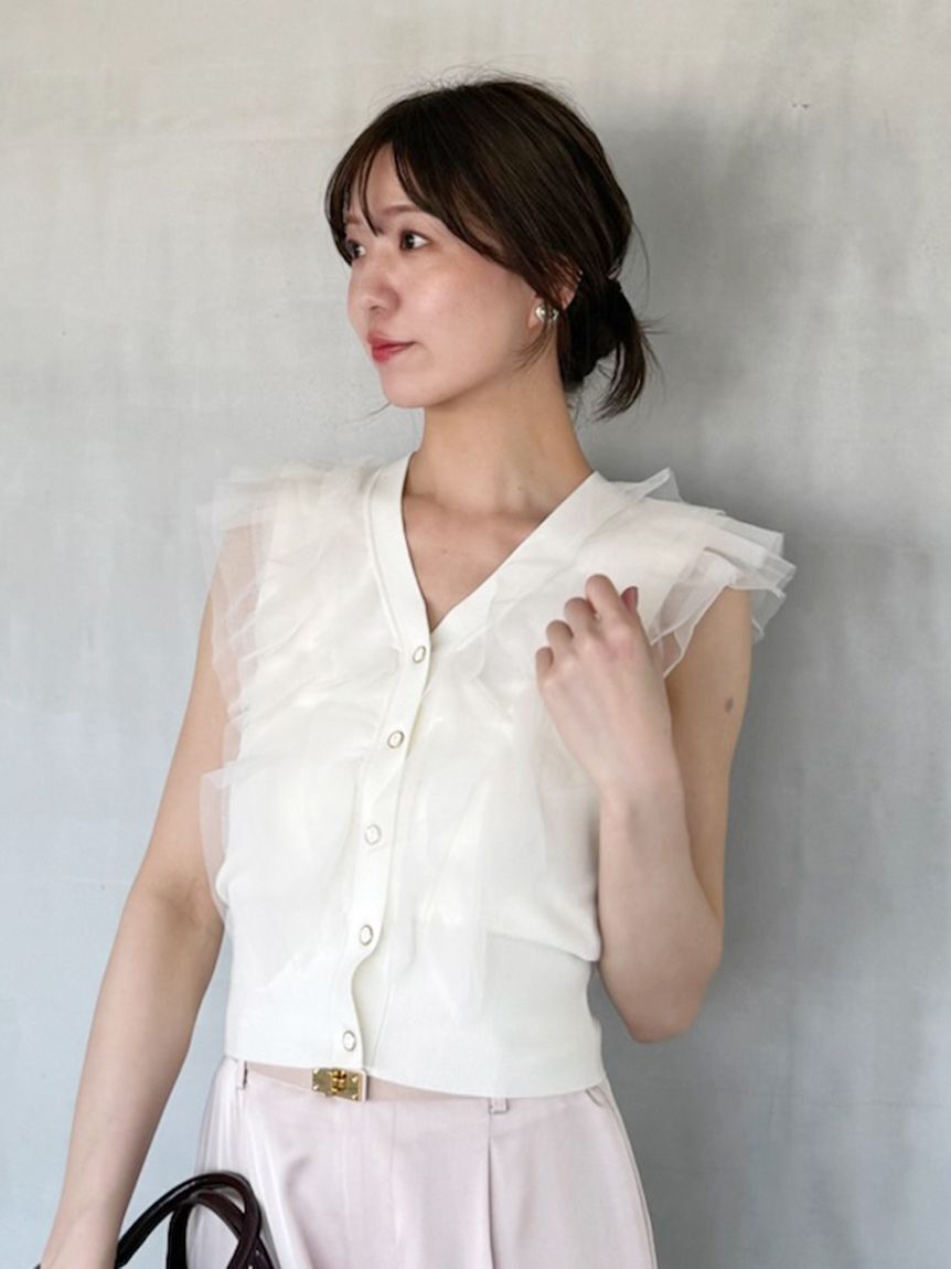 SNIDEL「Sustainableチュールフリルニットプルオーバー」|ニット・セーター|IVR