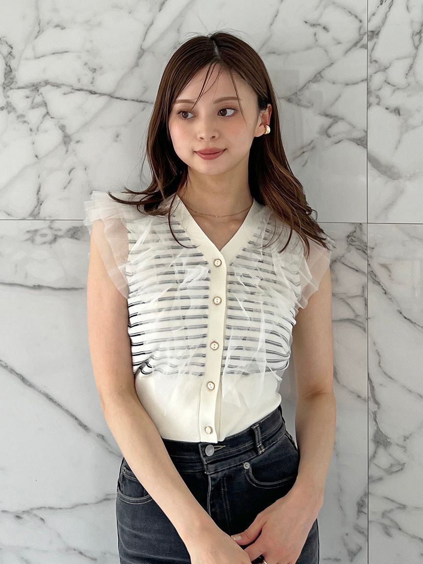 SNIDEL「Sustainableチュールフリルニットプルオーバー」|ニット・セーター|