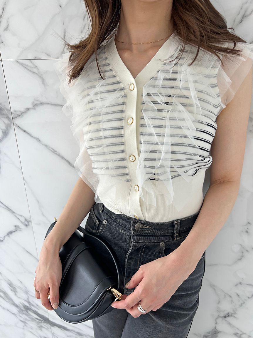 SNIDEL「Sustainableチュールフリルニットプルオーバー」|ニット・セーター|