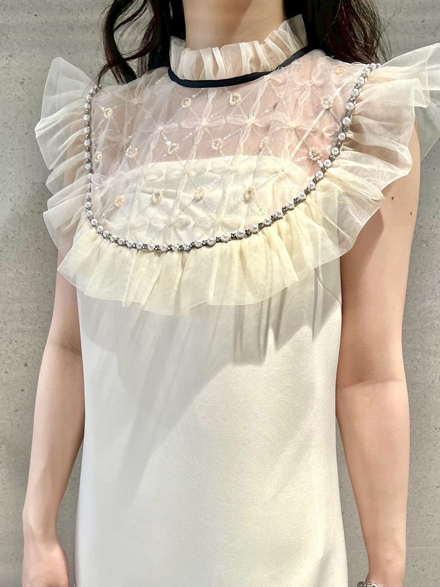 LILY BROWN「[L.B CANDY STOCK]チュールドッキングビジューミニワンピース」|ワンピース|