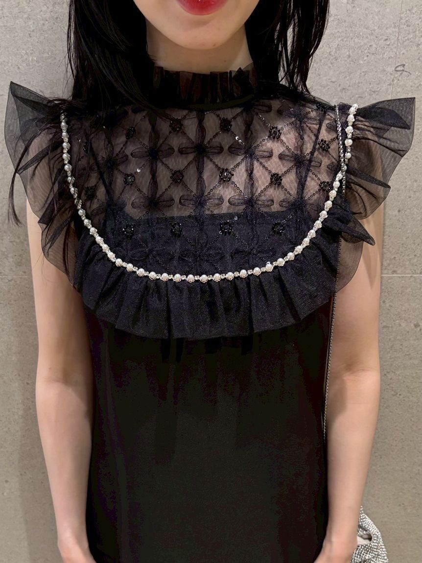 LILY BROWN「[L.B CANDY STOCK]チュールドッキングビジューミニワンピース」|ワンピース|