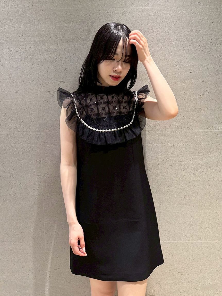 LILY BROWN「[L.B CANDY STOCK]チュールドッキングビジューミニワンピース」|ワンピース|