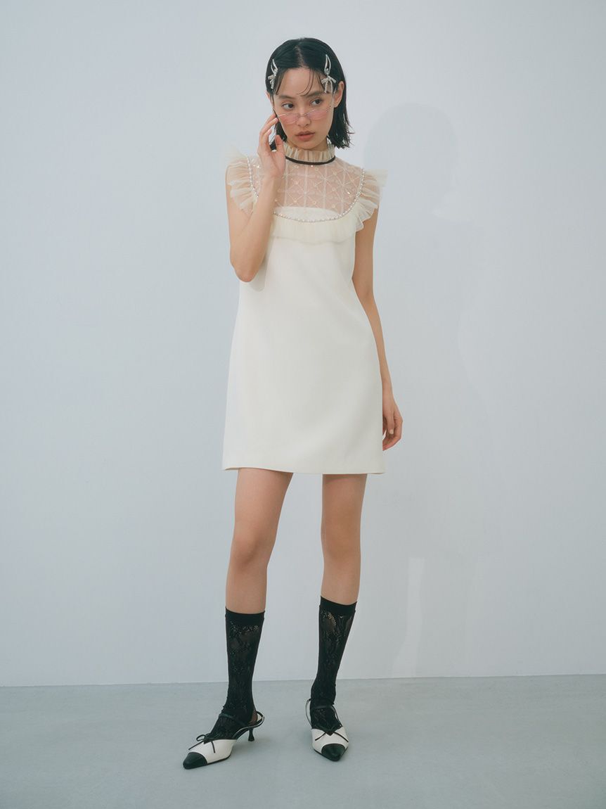 LILY BROWN「[L.B CANDY STOCK]チュールドッキングビジューミニワンピース」|ワンピース|