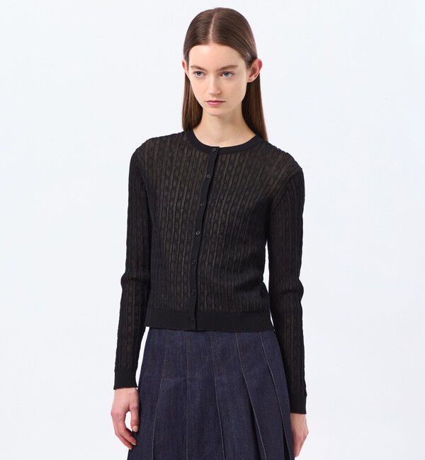 MACKINTOSH PHILOSOPHY「【LEE4月号/蛯原友里さん着用】シアーケーブルカーディガン」|ニット・セーター|ブラック