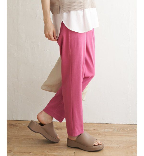 ikka「BeasyStretch テーパードパンツ」|スラックス|ピンク