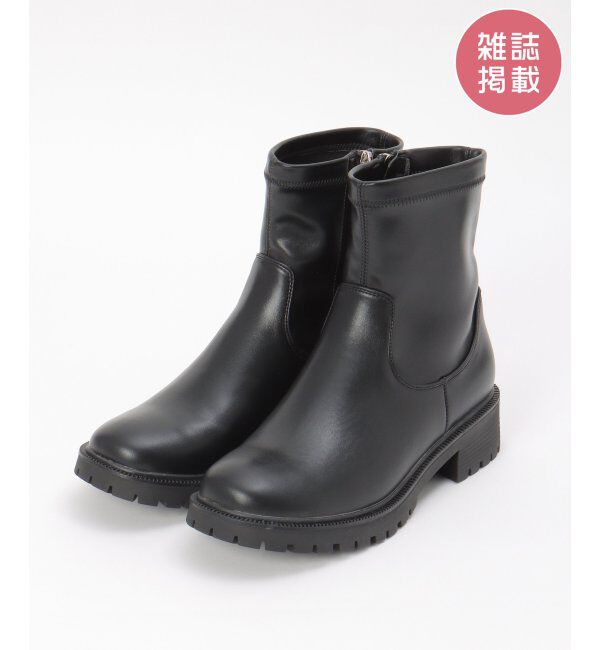 ikka「PUストレッチトラックソールブーツ」|その他|ブラック