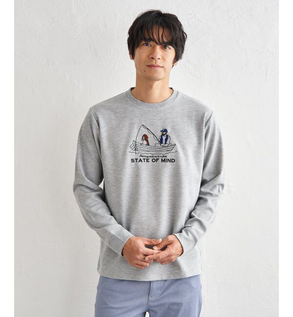 ikka「ポンチ刺繍ロンT」|Tシャツ・カットソー|グレー