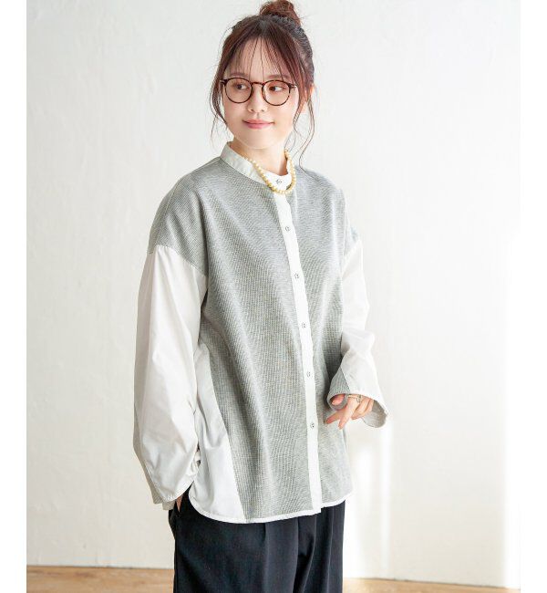 Lbc with Life「異素材切り替えシャツ」|シャツ・ブラウス|グレー