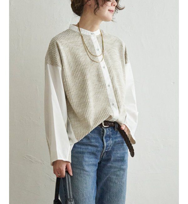 Lbc with Life「異素材切り替えシャツ」|シャツ・ブラウス|ベージュ