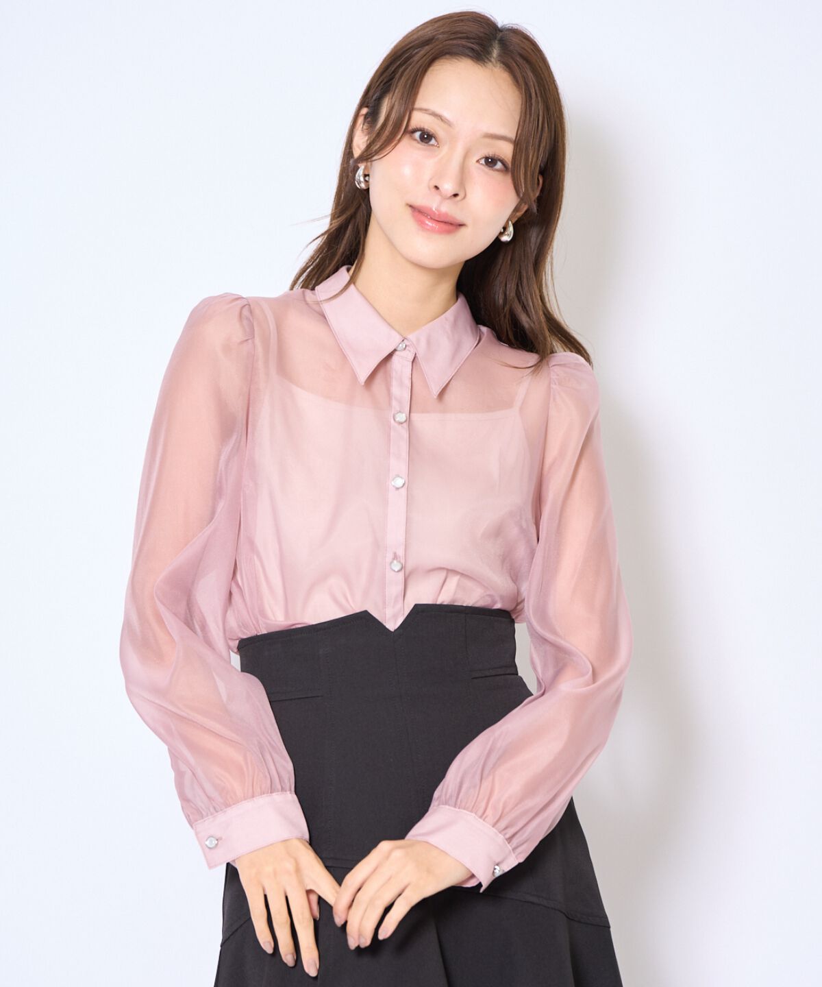 アンドクチュール「バタフライリボンシアー長袖ブラウス」|シャツ・ブラウス|
