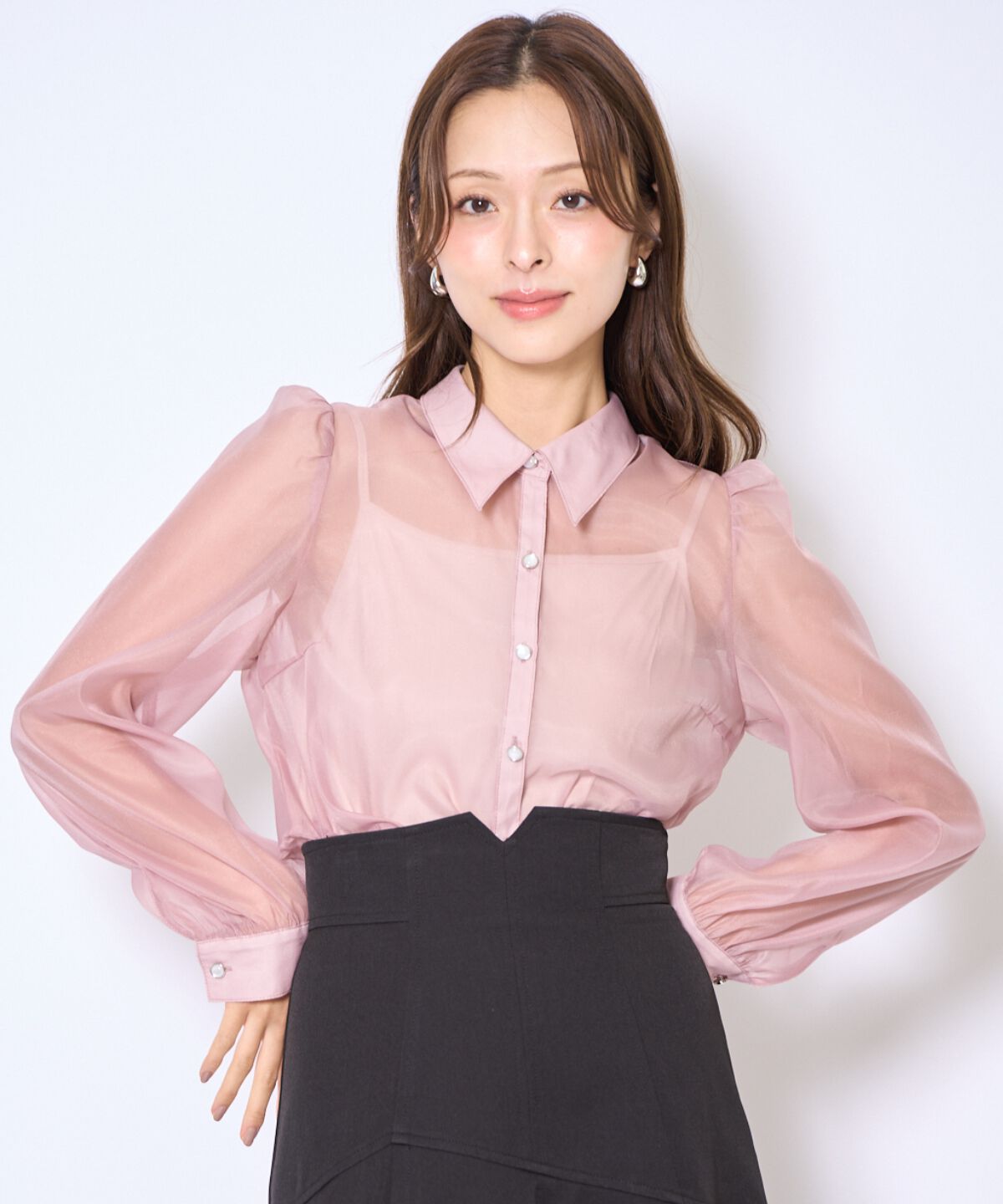 アンドクチュール「バタフライリボンシアー長袖ブラウス」|シャツ・ブラウス|