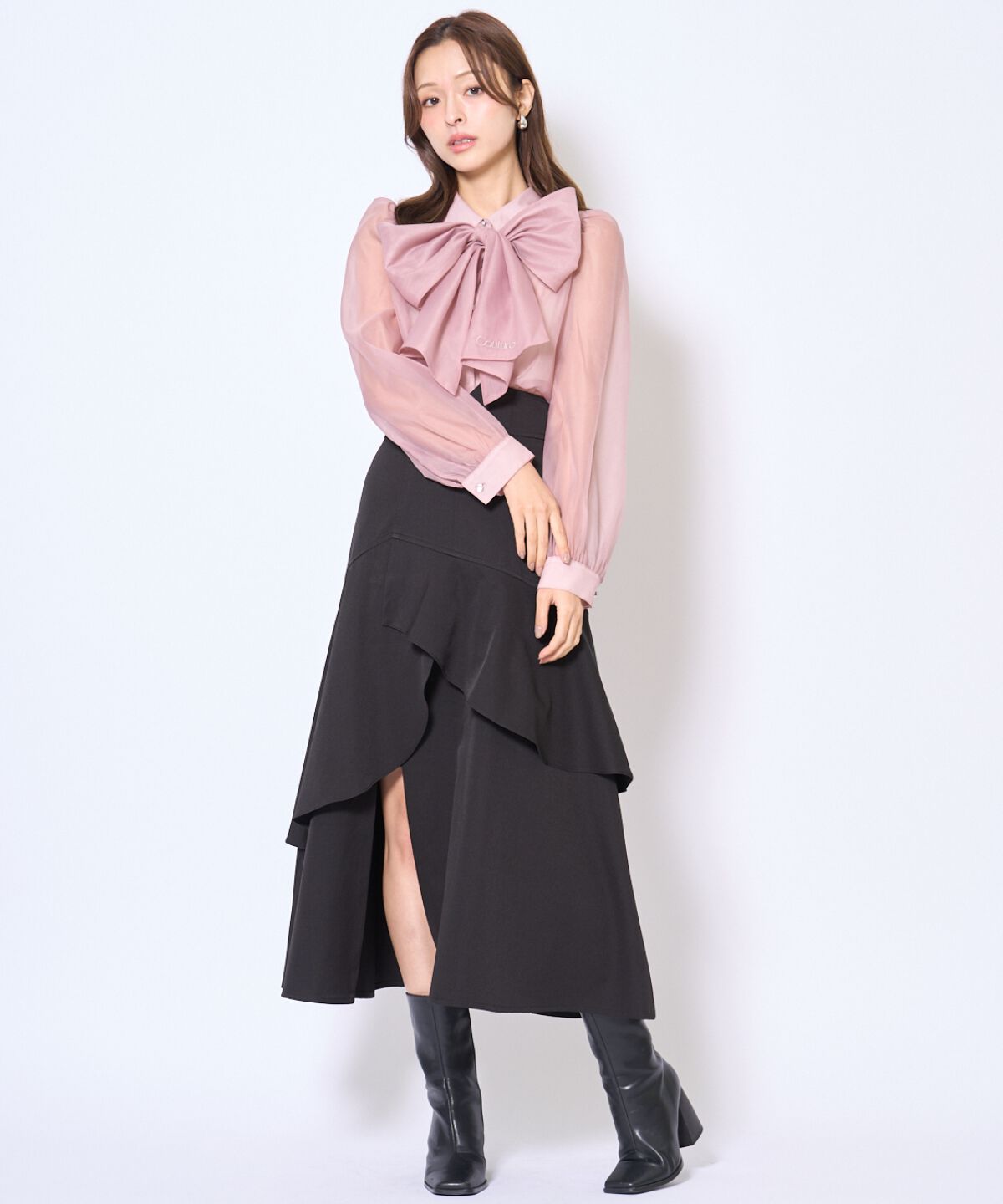 アンドクチュール「バタフライリボンシアー長袖ブラウス」|シャツ・ブラウス|