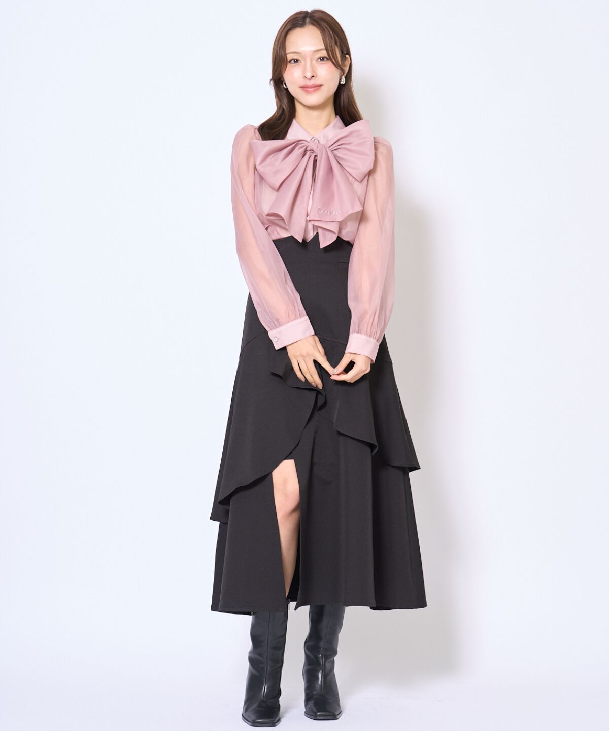 アンドクチュール「バタフライリボンシアー長袖ブラウス」|シャツ・ブラウス|