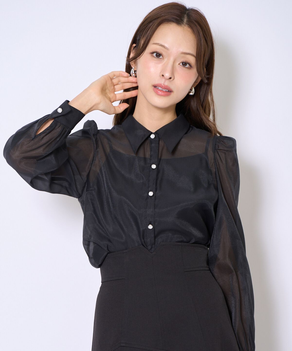 アンドクチュール「バタフライリボンシアー長袖ブラウス」|シャツ・ブラウス|