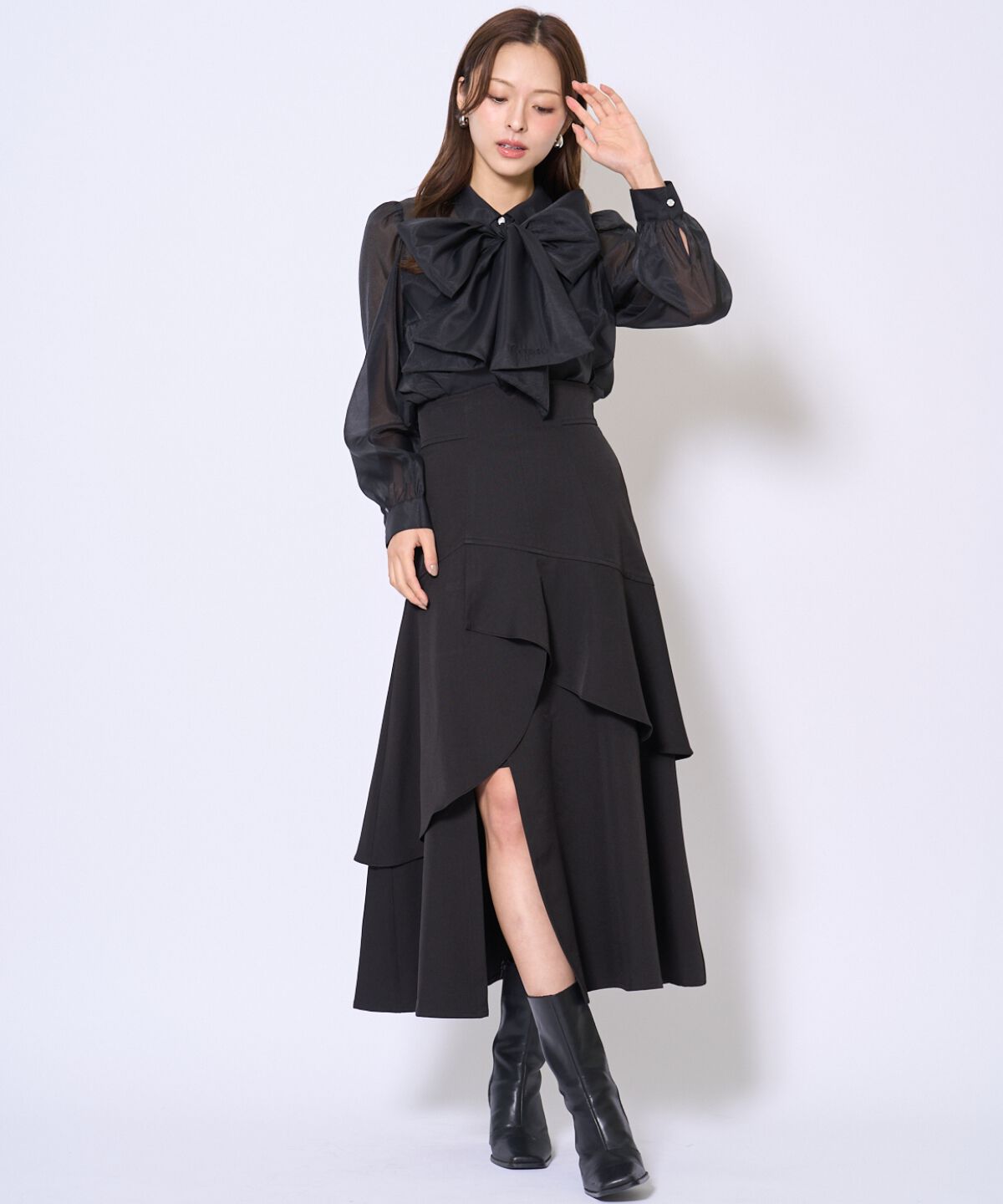 アンドクチュール「バタフライリボンシアー長袖ブラウス」|シャツ・ブラウス|