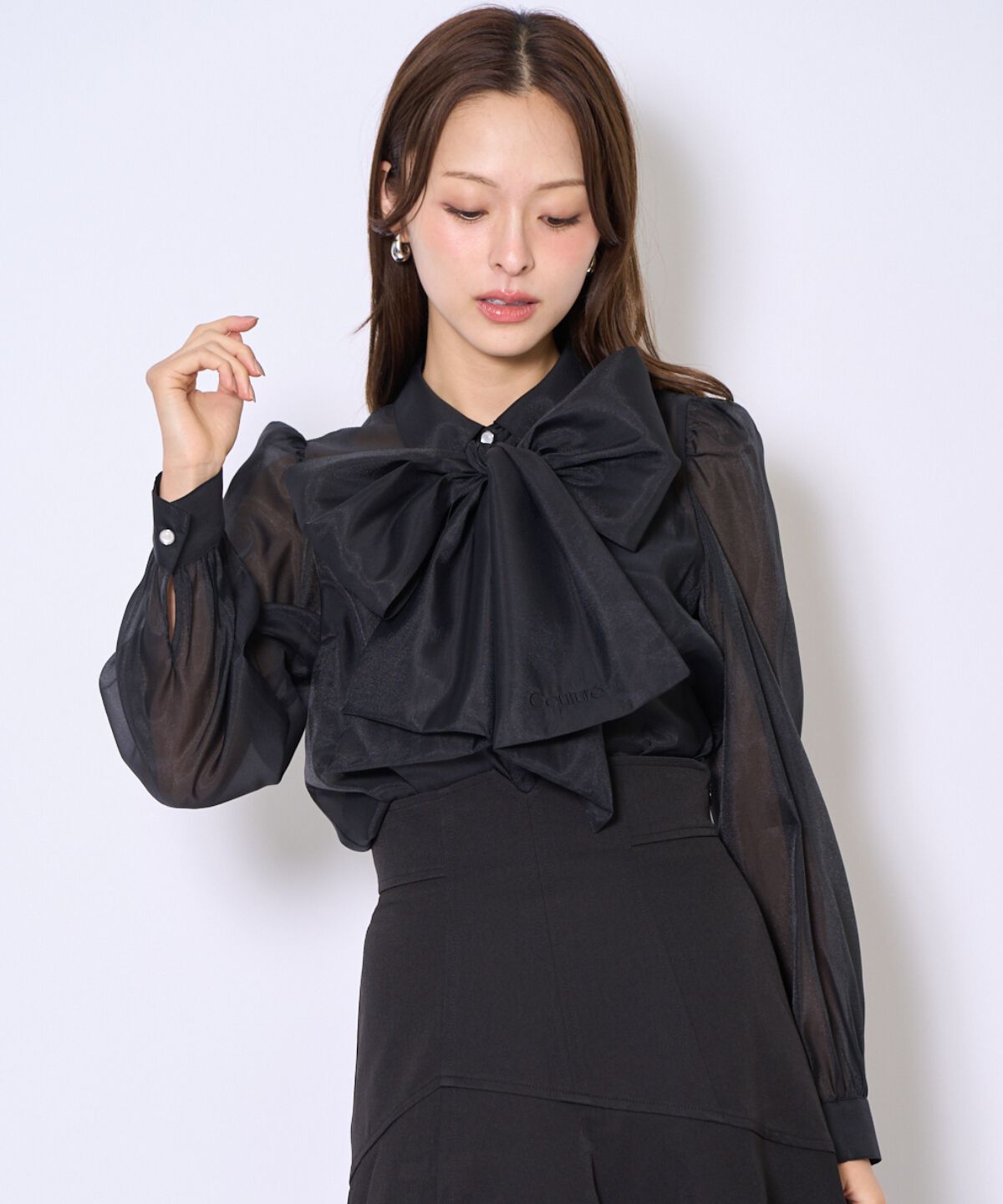 アンドクチュール「バタフライリボンシアー長袖ブラウス」|シャツ・ブラウス|