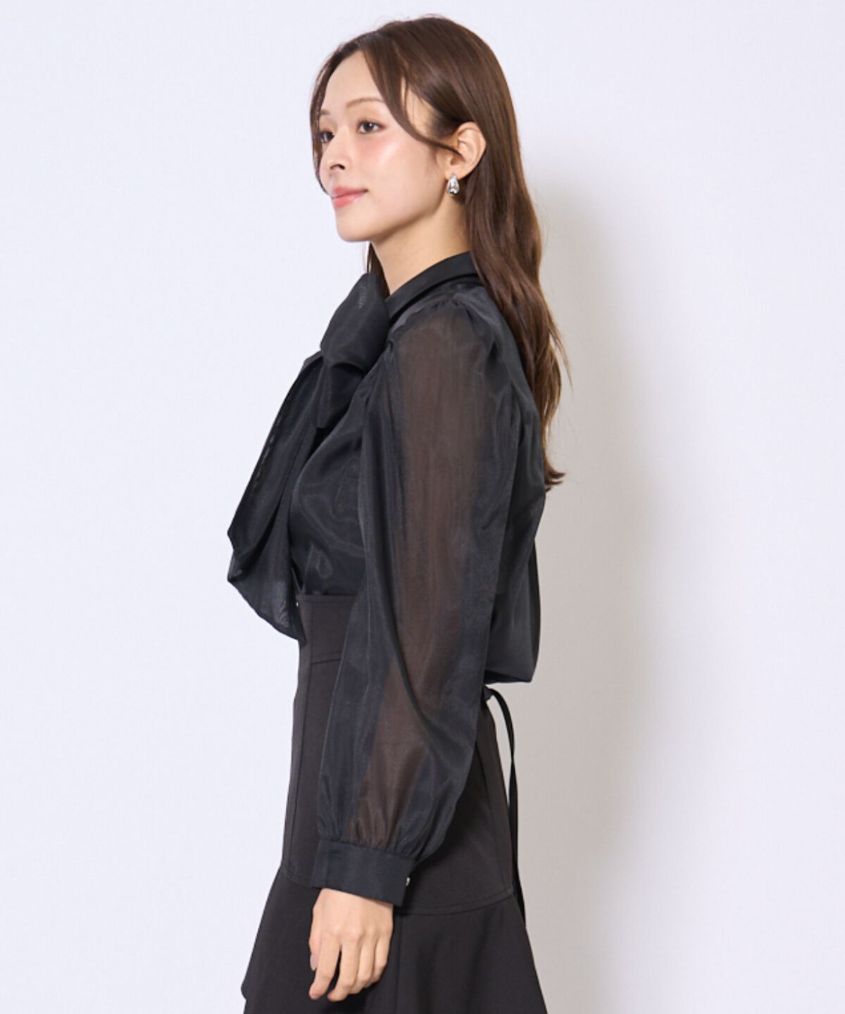 アンドクチュール「バタフライリボンシアー長袖ブラウス」|シャツ・ブラウス|