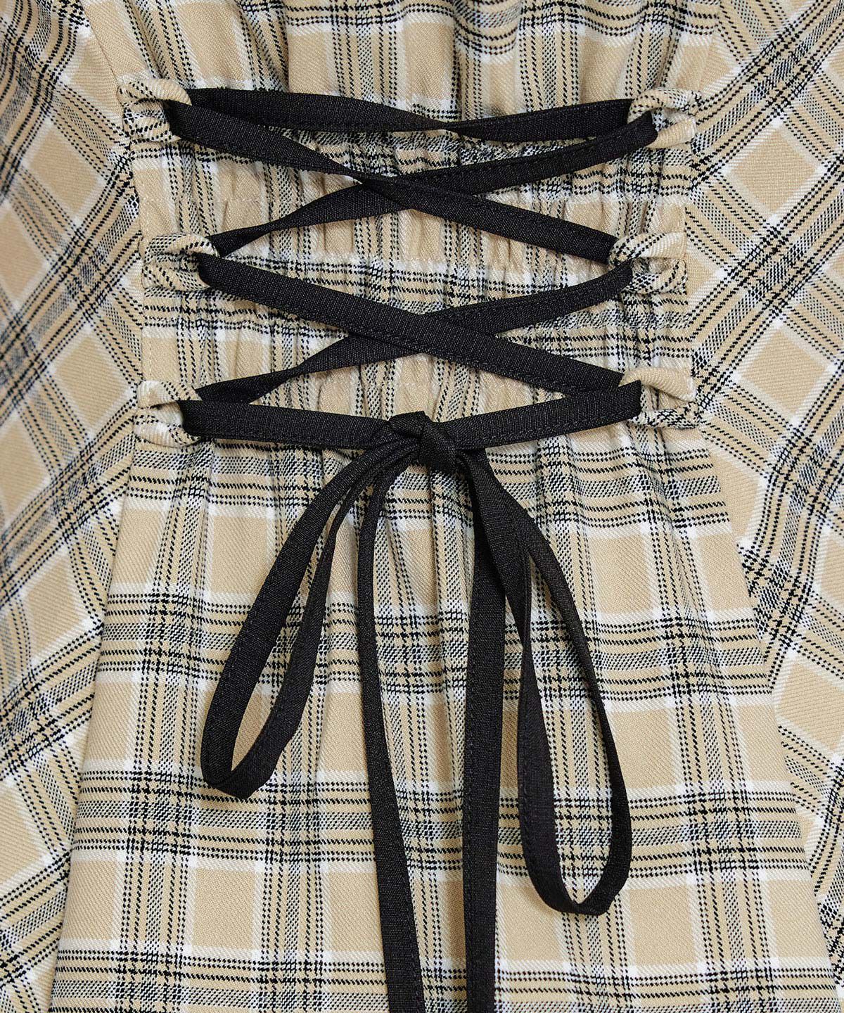 REDYAZEL「パイピングリボンキャミソールチェックフレアロングワンピース」|ワンピース|