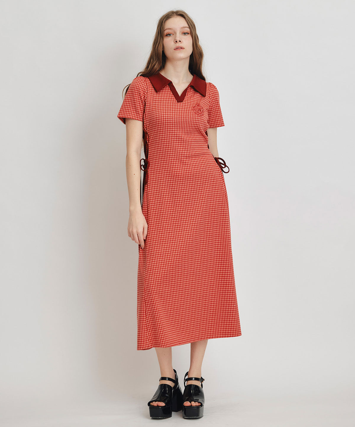 REDYAZEL「ポロカットレースアップフレアロングワンピース」|ワンピース|