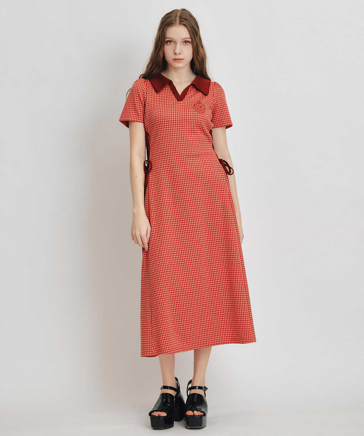 REDYAZEL「ポロカットレースアップフレアロングワンピース」|ワンピース|