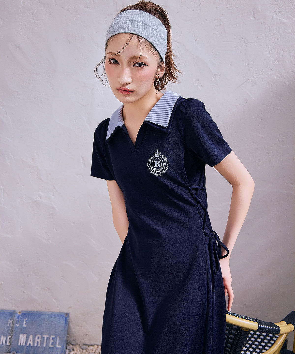 REDYAZEL「ポロカットレースアップフレアロングワンピース」|ワンピース|