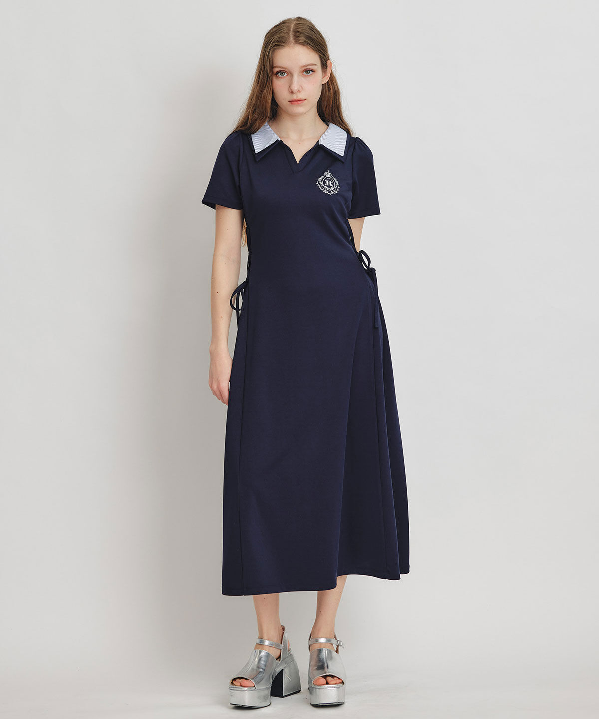 REDYAZEL「ポロカットレースアップフレアロングワンピース」|ワンピース|