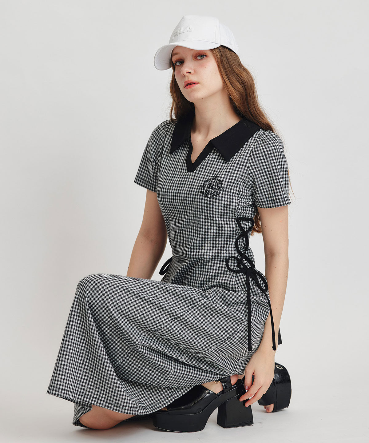 REDYAZEL「ポロカットレースアップフレアロングワンピース」|ワンピース|