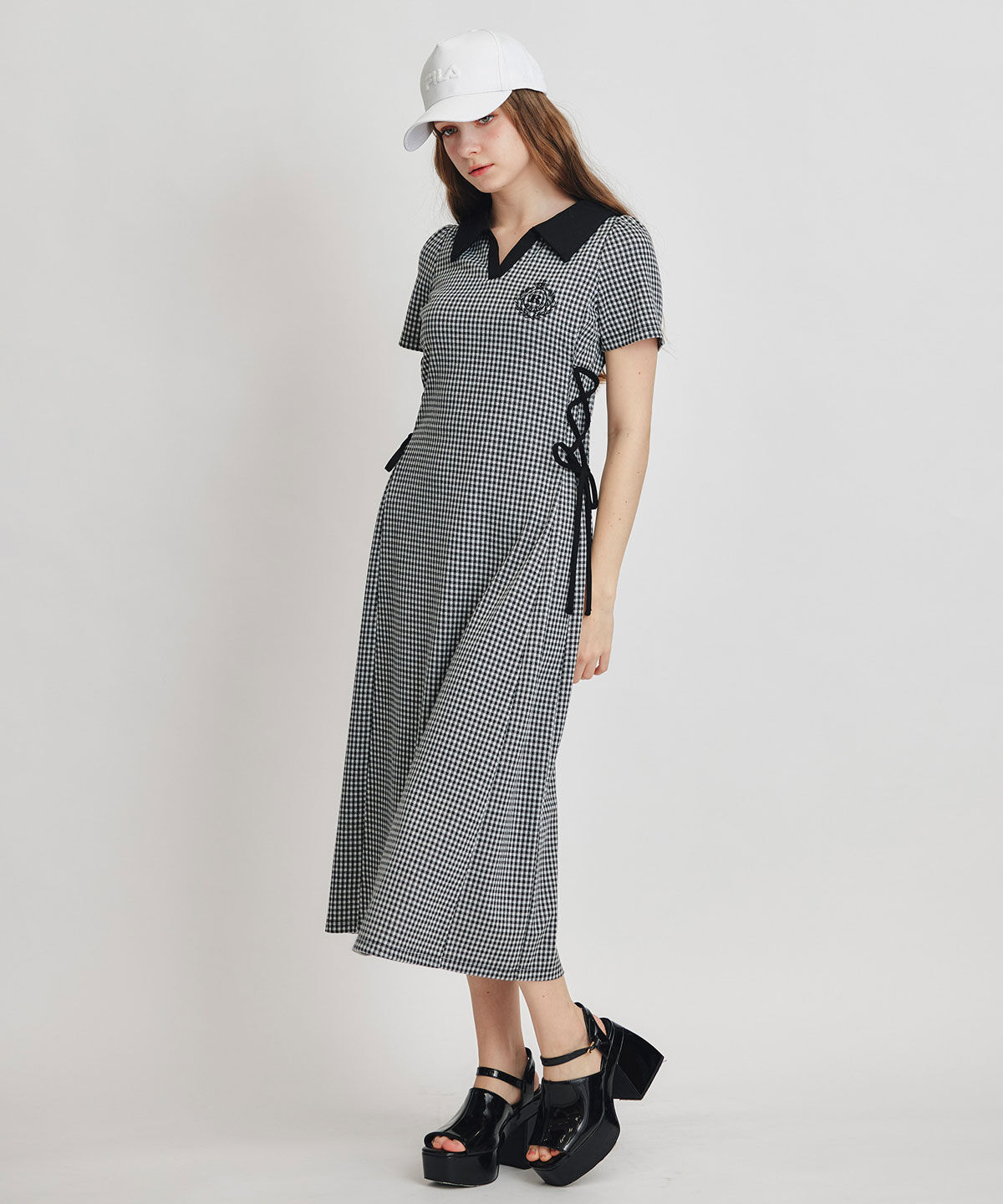 REDYAZEL「ポロカットレースアップフレアロングワンピース」|ワンピース|