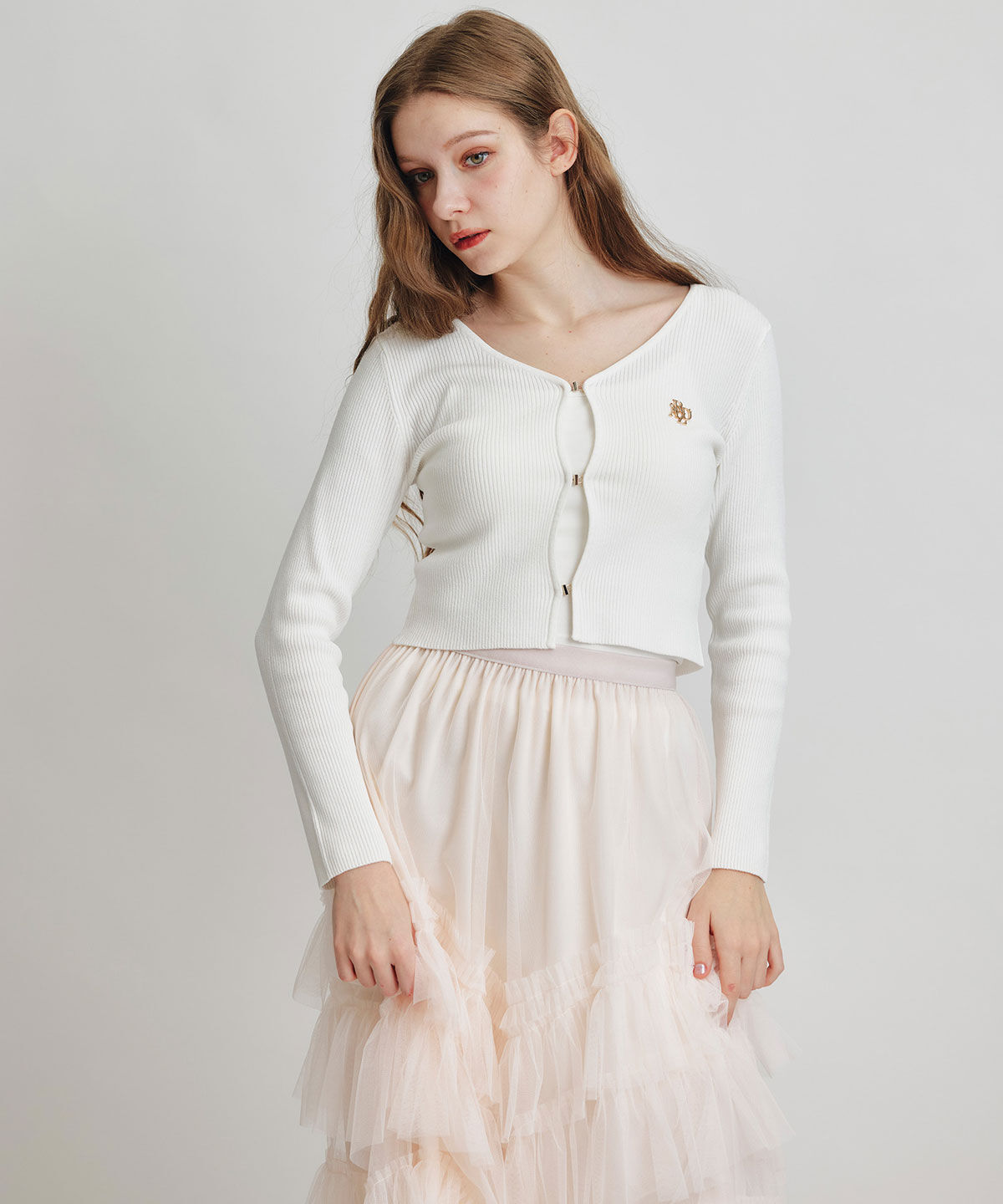 REDYAZEL「ロゴプレートリブニットカーディガン」|カーディガン|