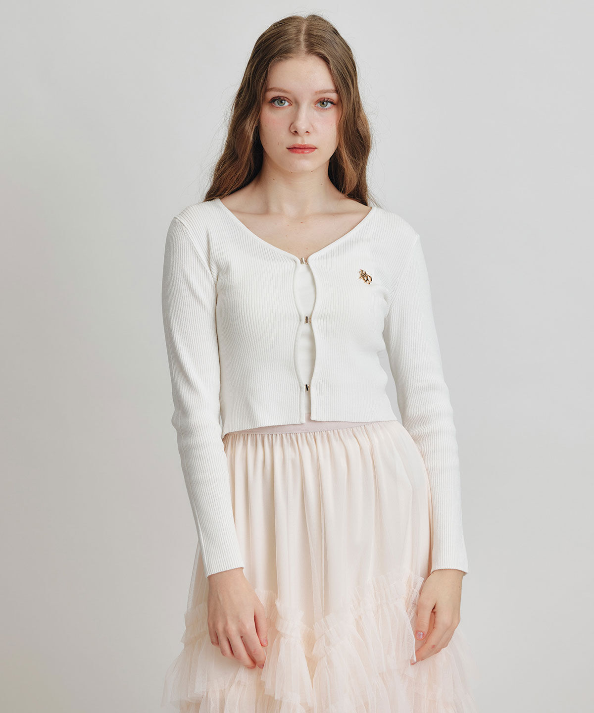 REDYAZEL「ロゴプレートリブニットカーディガン」|カーディガン|