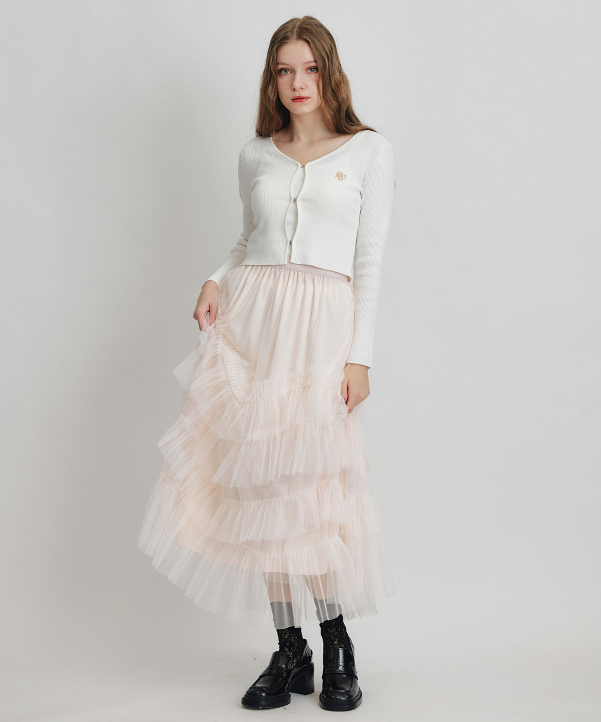 REDYAZEL「ロゴプレートリブニットカーディガン」|カーディガン|