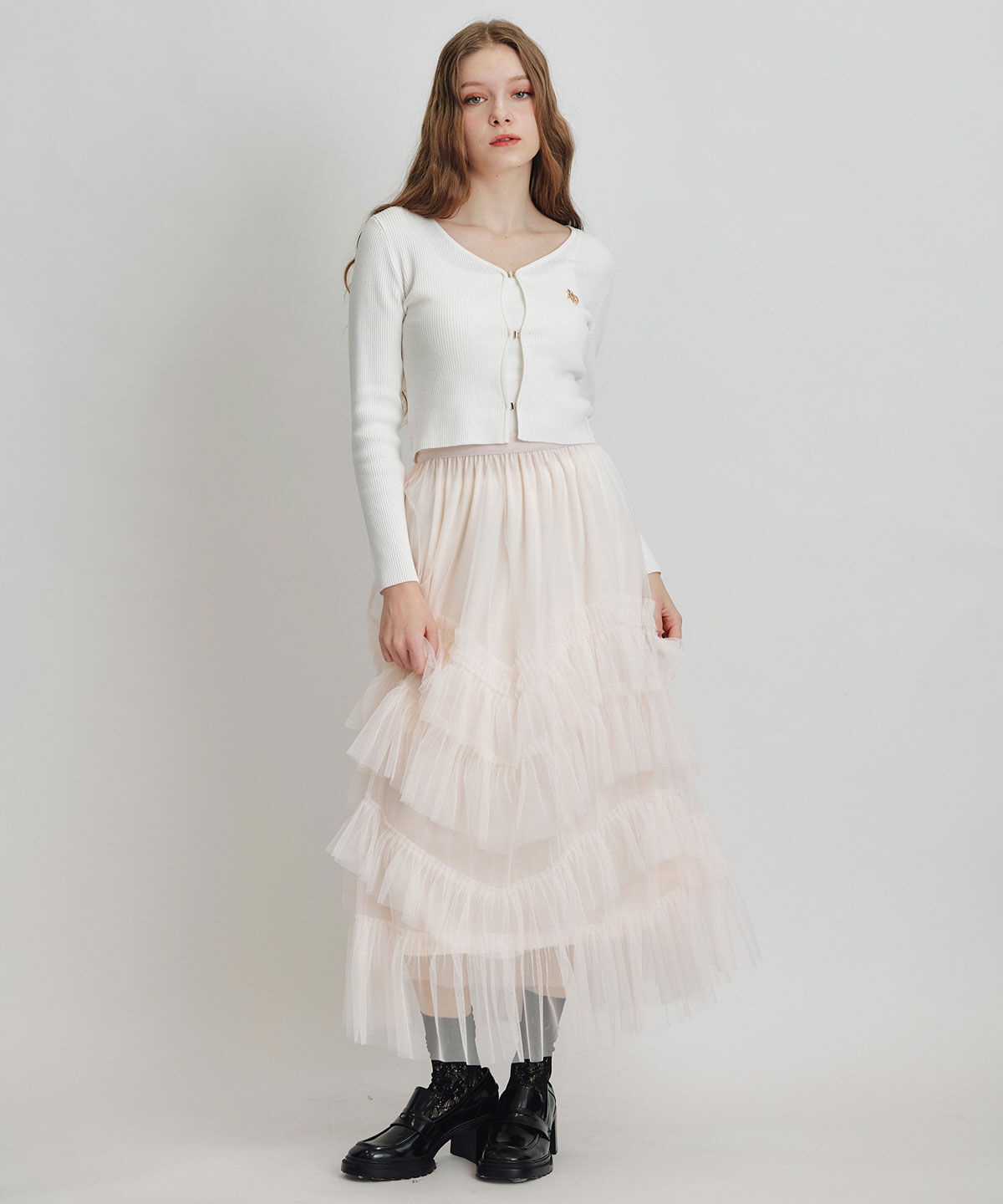 REDYAZEL「ロゴプレートリブニットカーディガン」|カーディガン|