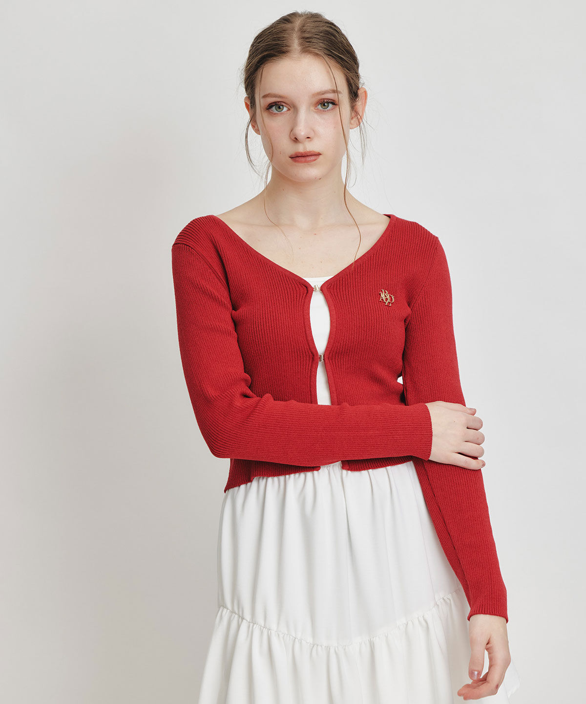 REDYAZEL「ロゴプレートリブニットカーディガン」|カーディガン|