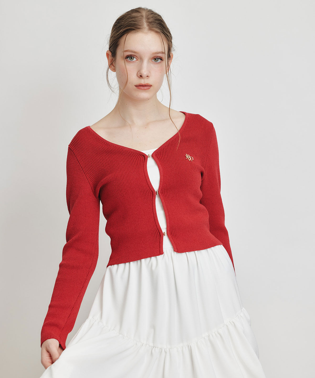 REDYAZEL「ロゴプレートリブニットカーディガン」|カーディガン|