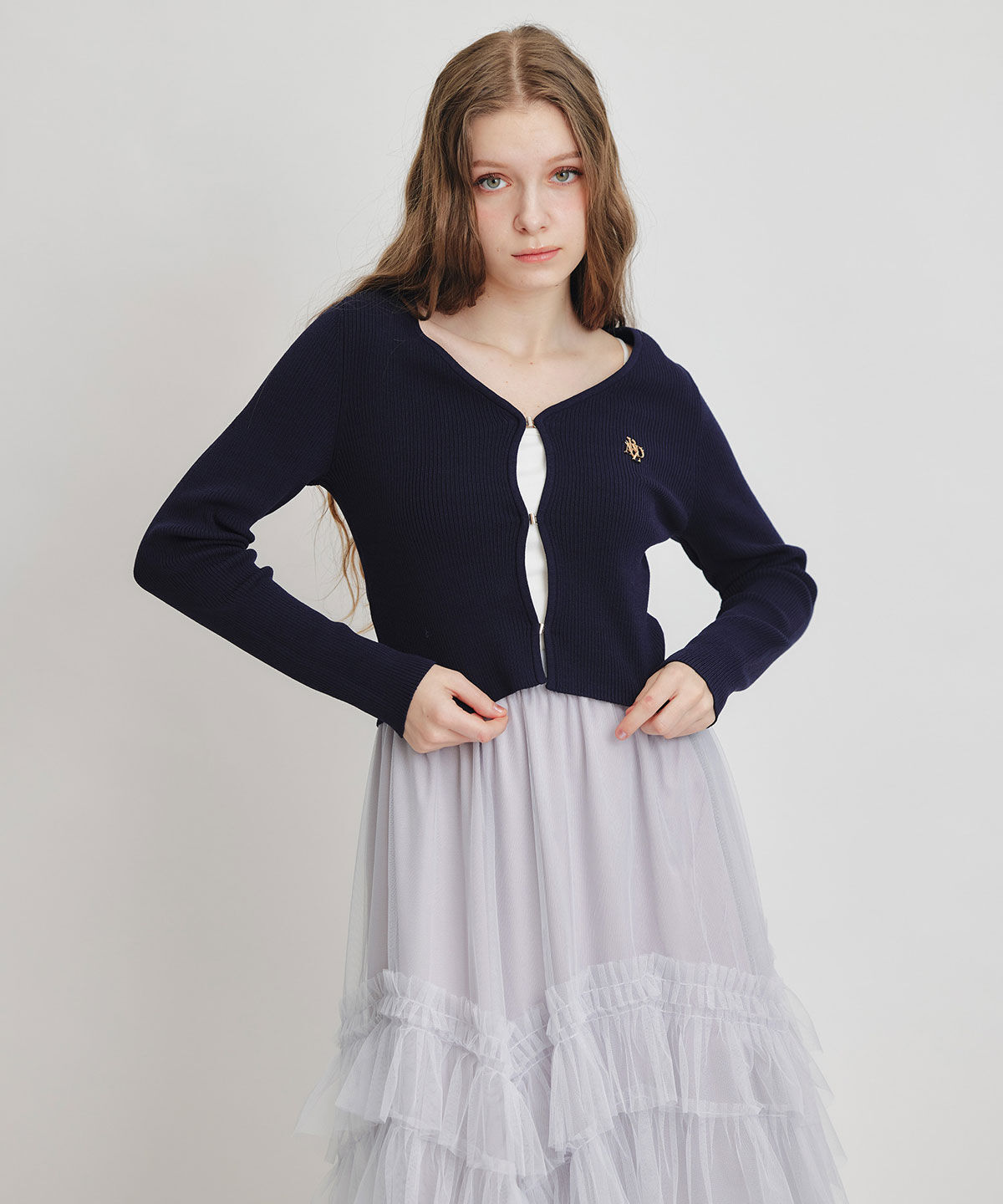 REDYAZEL「ロゴプレートリブニットカーディガン」|カーディガン|