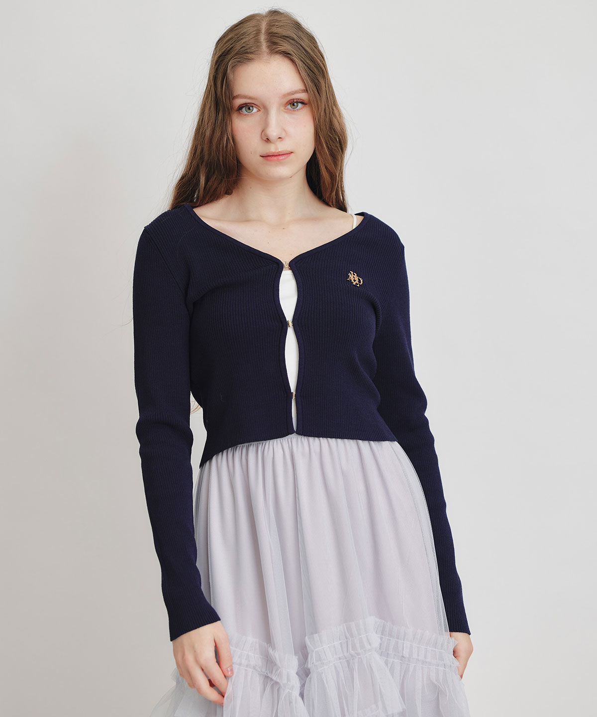 REDYAZEL「ロゴプレートリブニットカーディガン」|カーディガン|