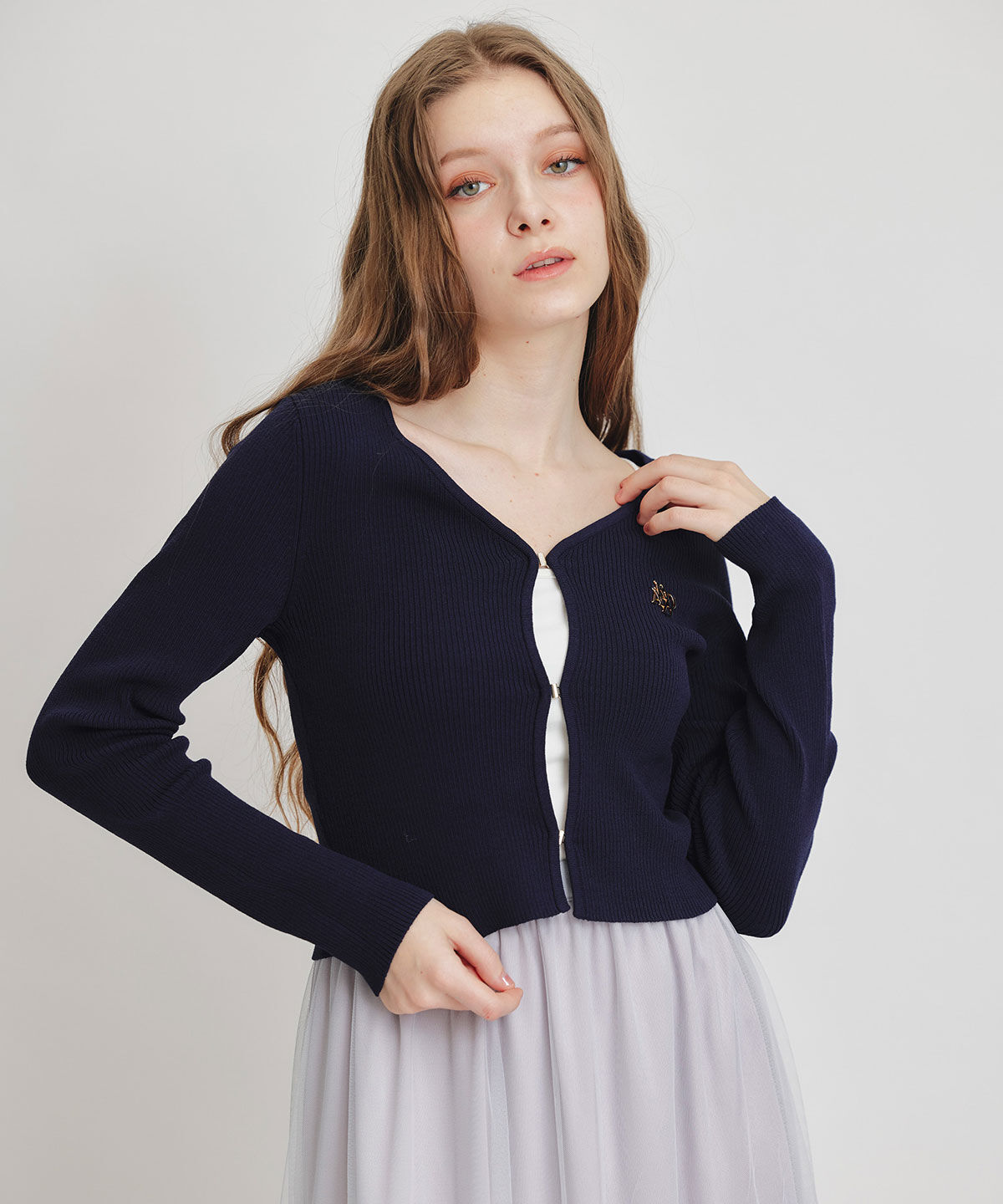 REDYAZEL「ロゴプレートリブニットカーディガン」|カーディガン|