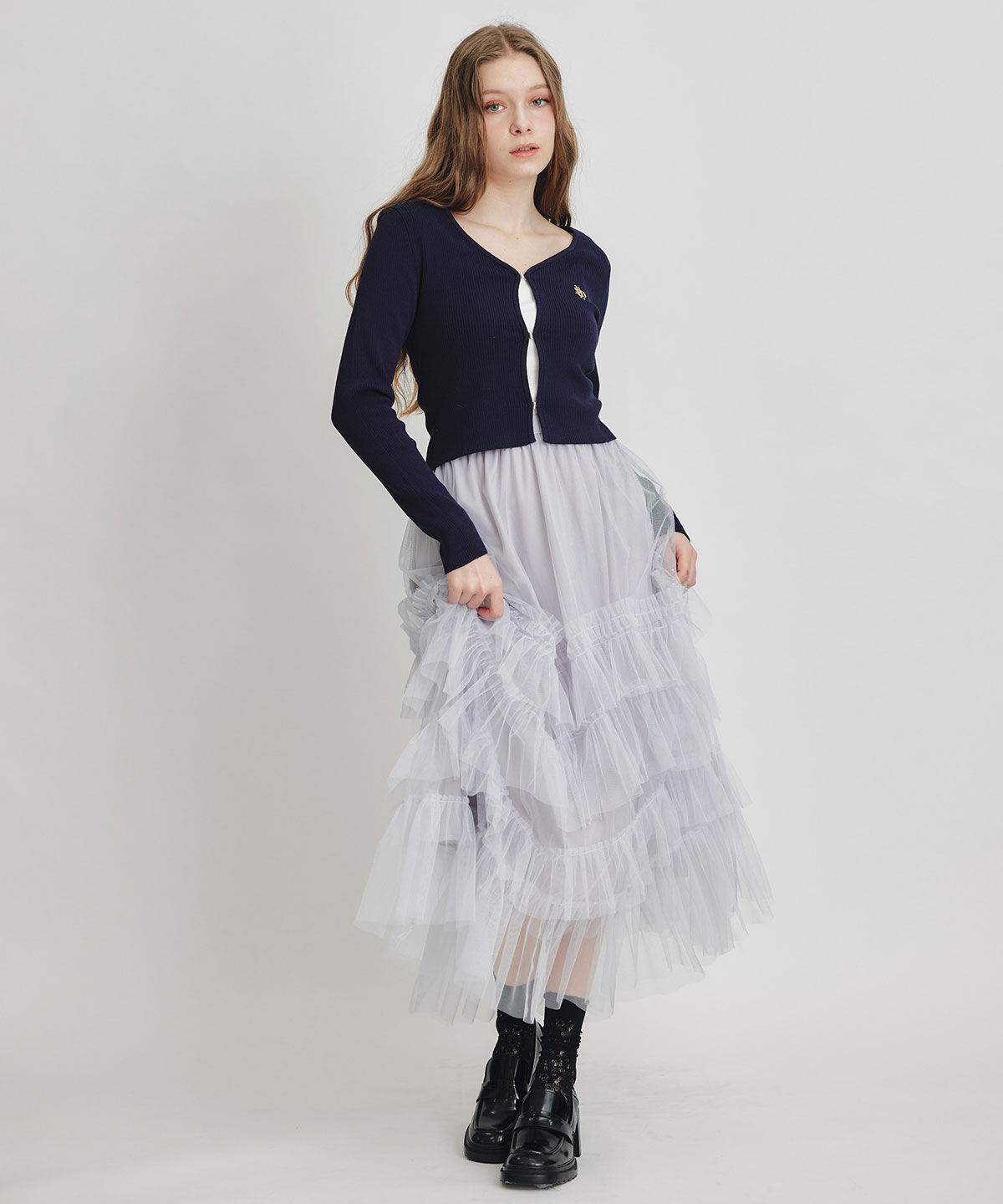 REDYAZEL「ロゴプレートリブニットカーディガン」|カーディガン|