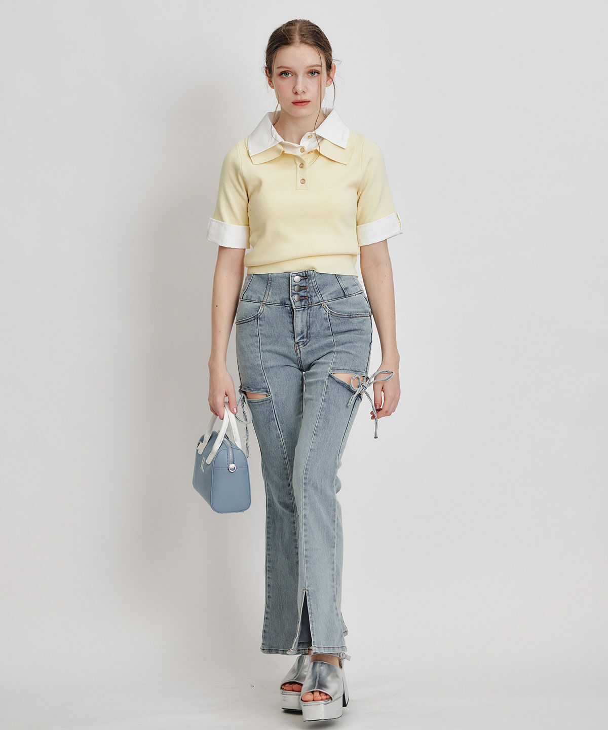 REDYAZEL「ダブルカラーハーフスリーブニットプルオーバー」|ニット・セーター|