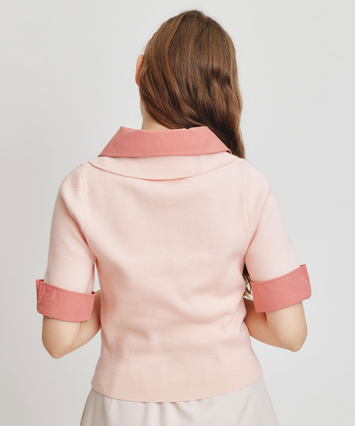 REDYAZEL「ダブルカラーハーフスリーブニットプルオーバー」|ニット・セーター|