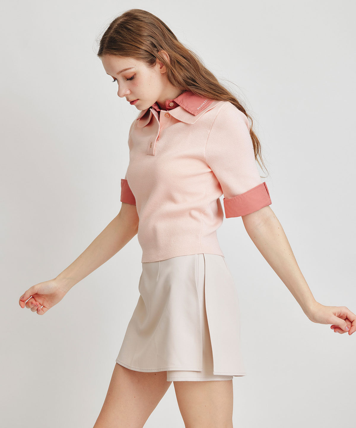 REDYAZEL「ダブルカラーハーフスリーブニットプルオーバー」|ニット・セーター|