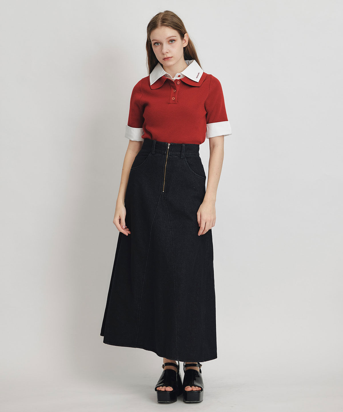 REDYAZEL「ダブルカラーハーフスリーブニットプルオーバー」|ニット・セーター|