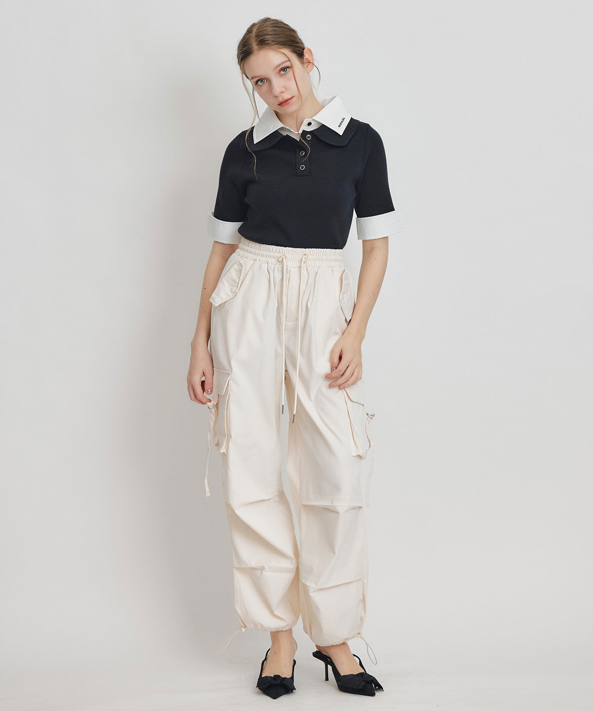 REDYAZEL「ダブルカラーハーフスリーブニットプルオーバー」|ニット・セーター|