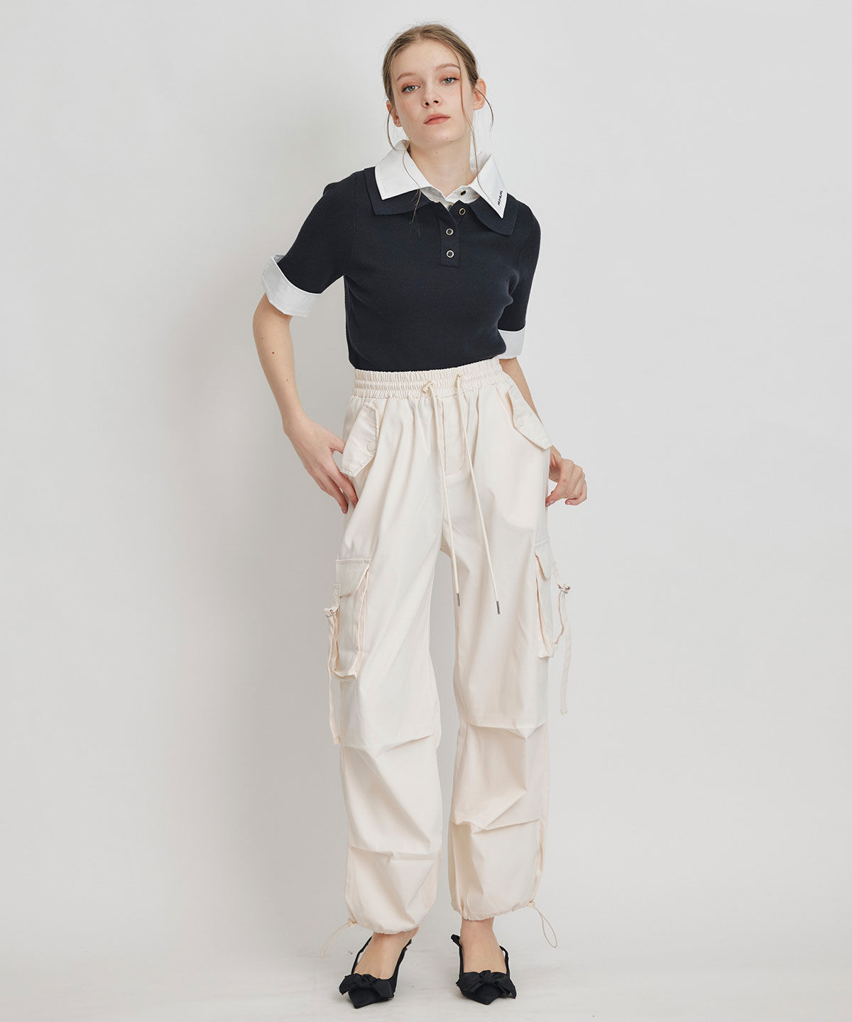 REDYAZEL「ダブルカラーハーフスリーブニットプルオーバー」|ニット・セーター|