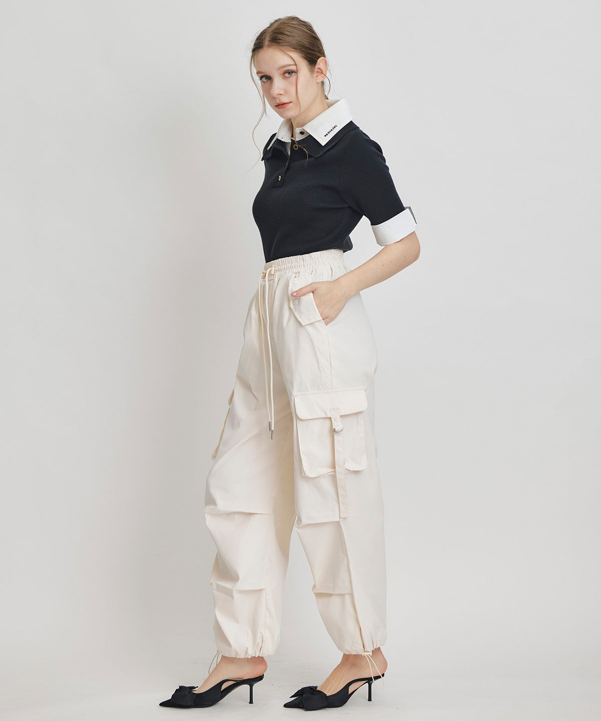 REDYAZEL「ダブルカラーハーフスリーブニットプルオーバー」|ニット・セーター|