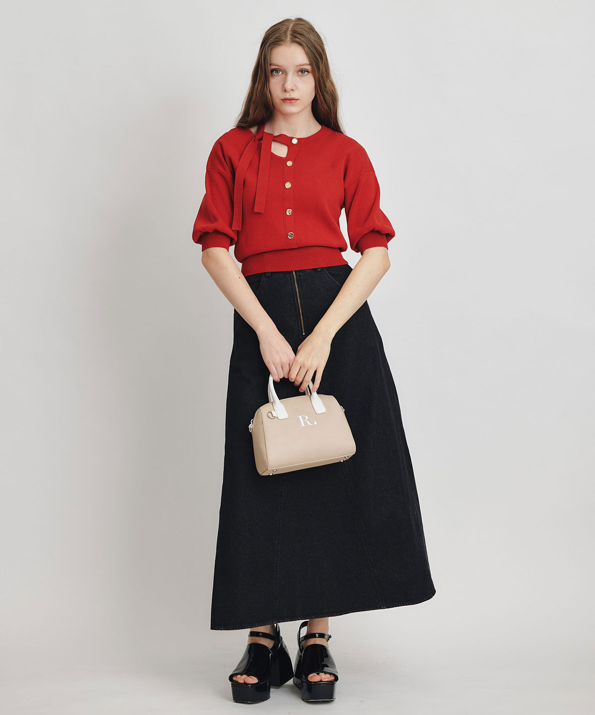 REDYAZEL「アシメカットデザインハーフスリーブニットプルオーバー」|ニット・セーター|