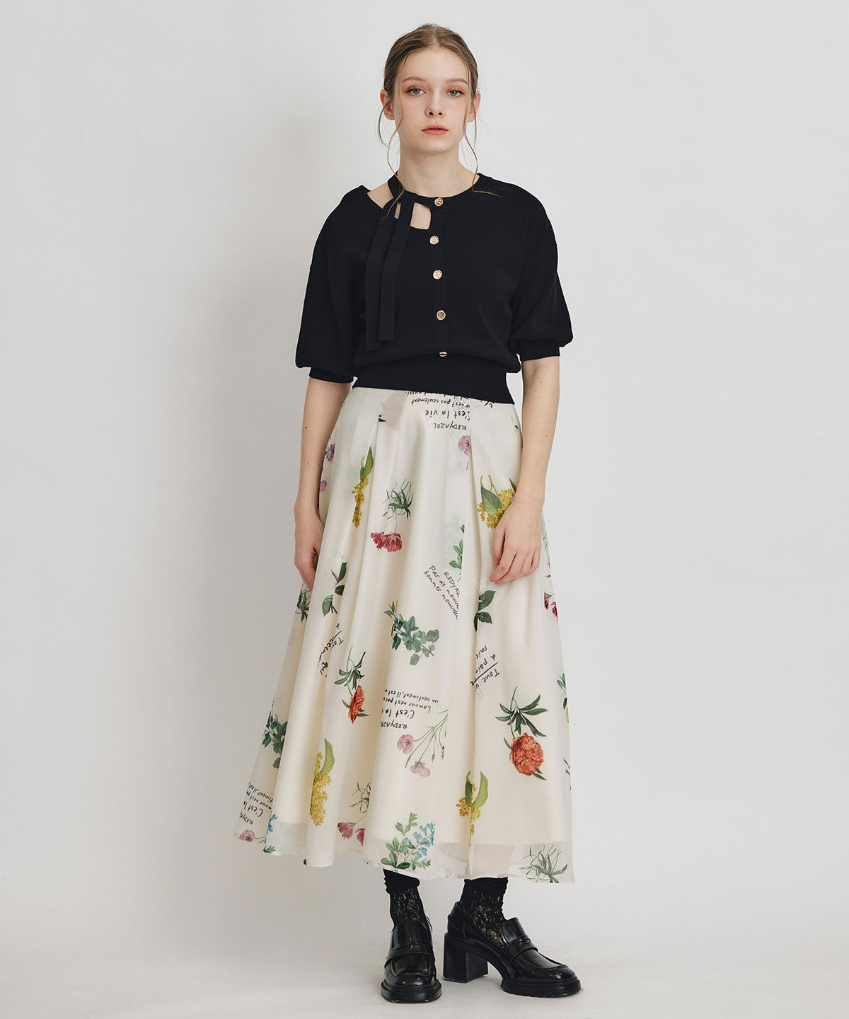 REDYAZEL「アシメカットデザインハーフスリーブニットプルオーバー」|ニット・セーター|