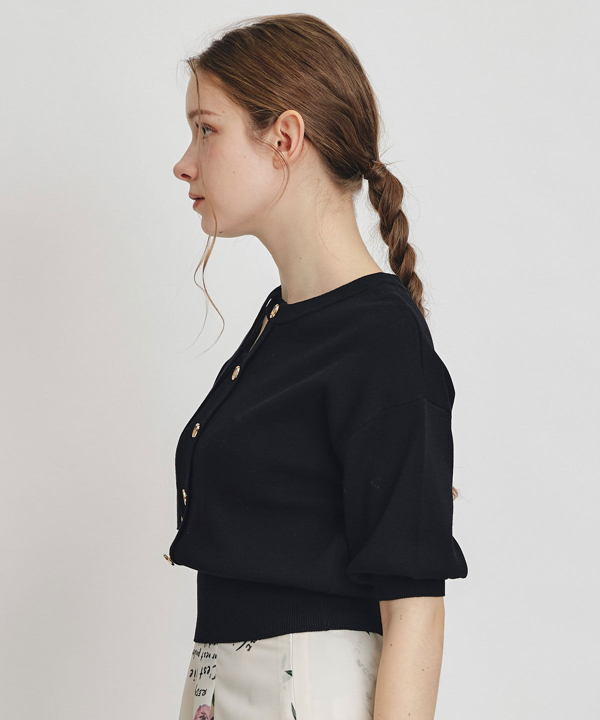 REDYAZEL「アシメカットデザインハーフスリーブニットプルオーバー」|ニット・セーター|