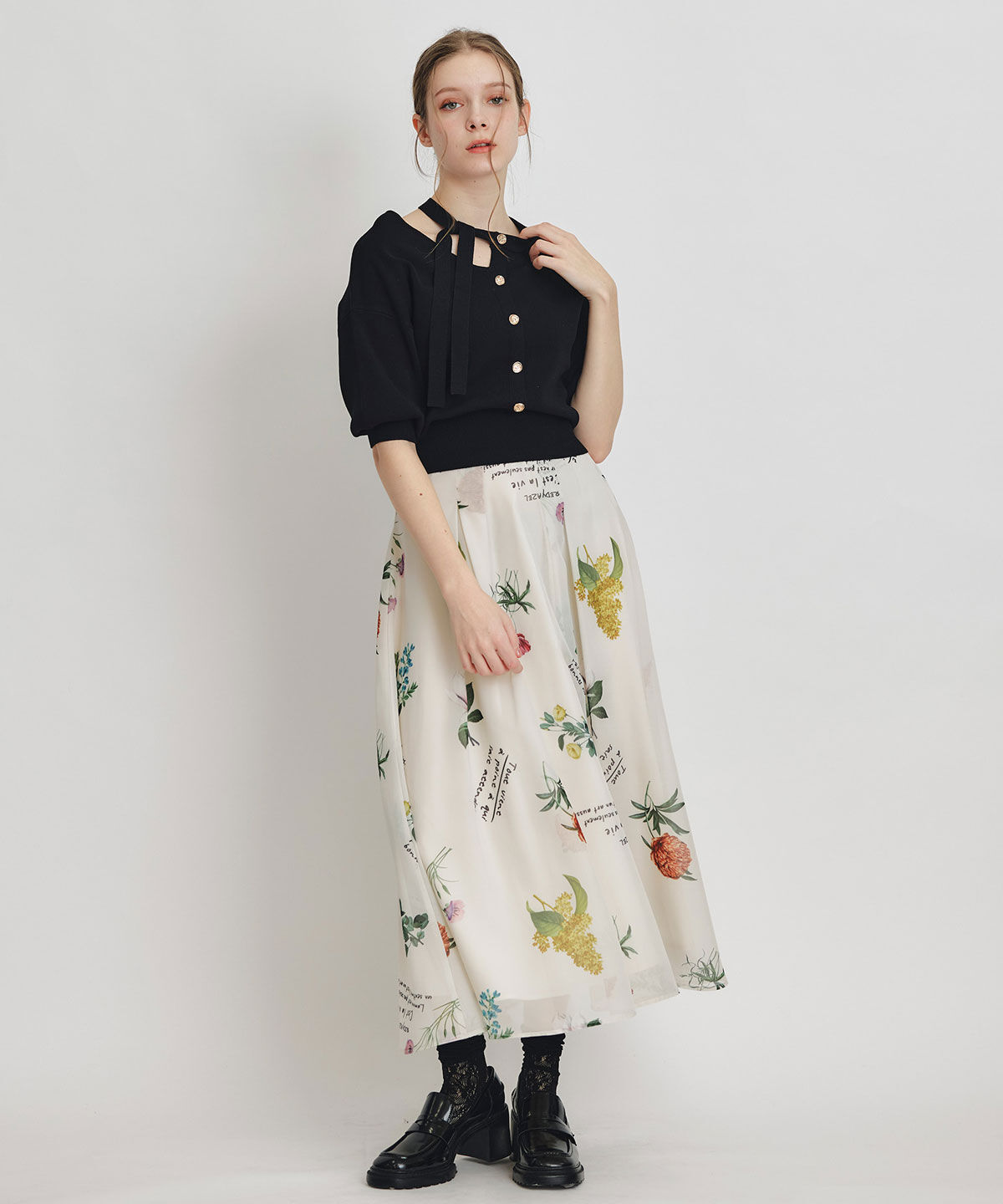 REDYAZEL「アシメカットデザインハーフスリーブニットプルオーバー」|ニット・セーター|